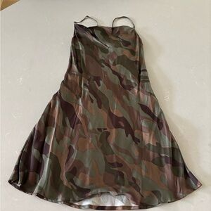 Olivaceous Camouflage Satin Dress